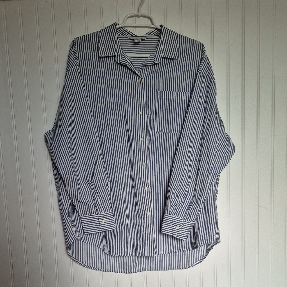 Old Navy Navy and White Striped Boyfriend Shirt, size M